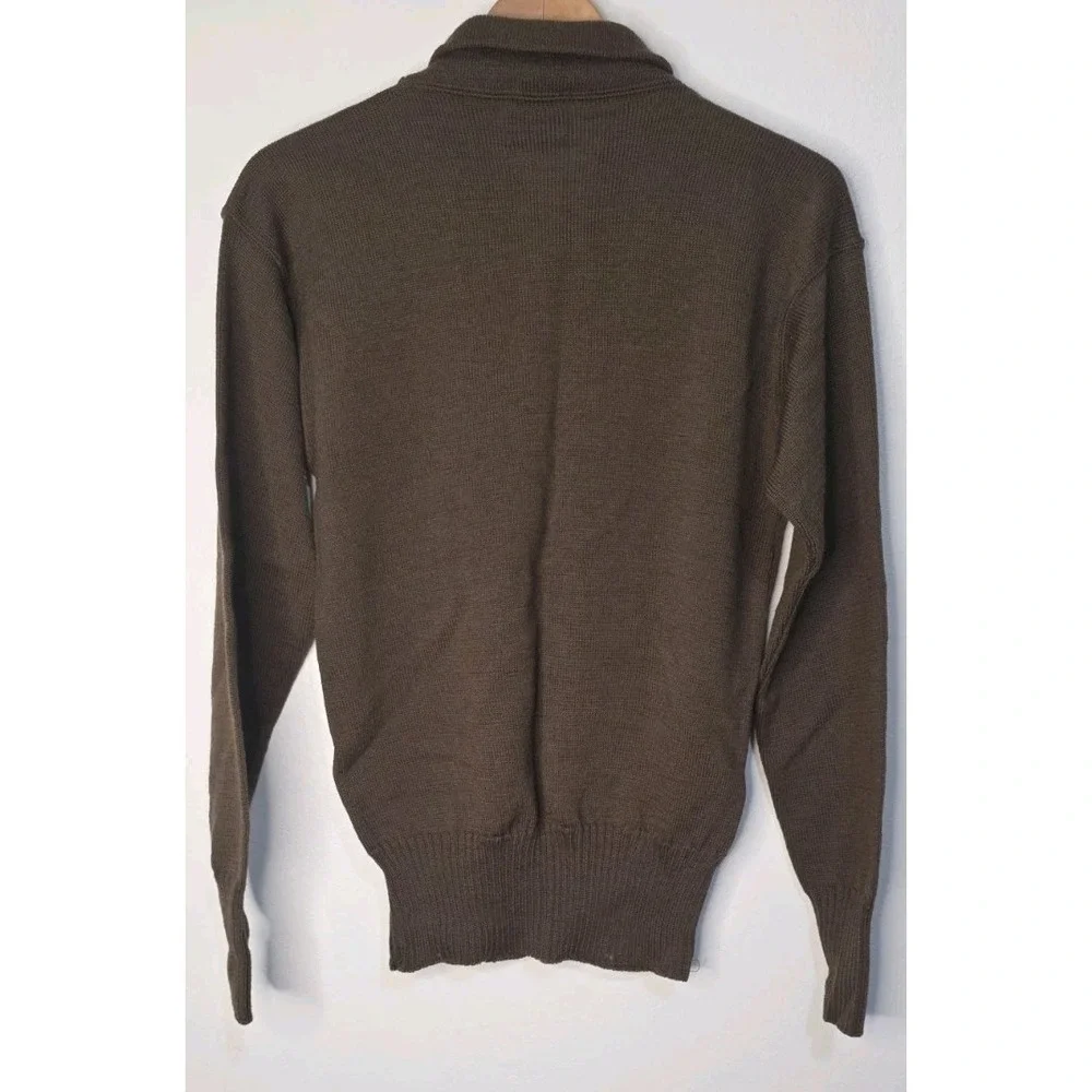 Vintage‎ Army Sweater Shirt Men L 100% Wool 5 Button Military Henley Brown USA